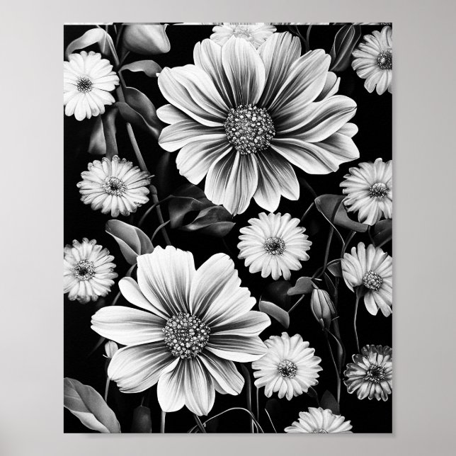 Abstract floral pattern. Silver gray fantasy Poster (Front)