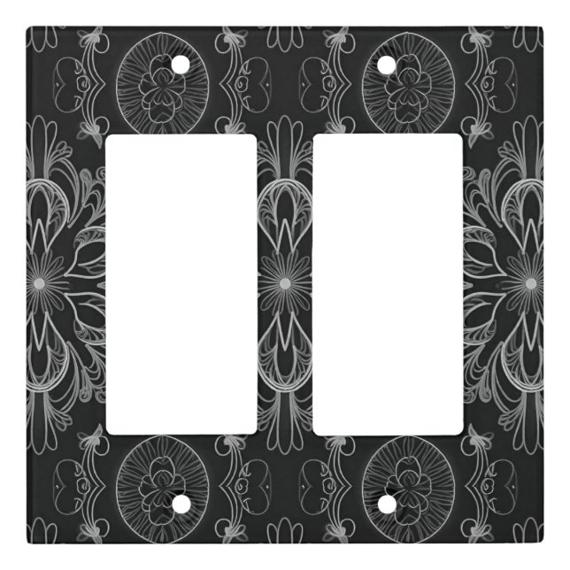 Abstract Floral Pattern Silver Light Switch Cover (Front)