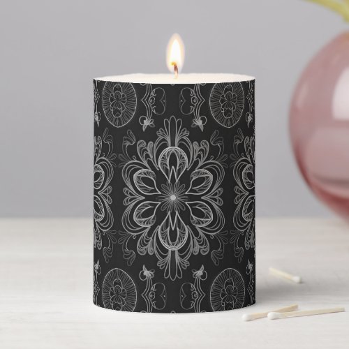 Abstract Floral Pattern Silver Pillar Candle