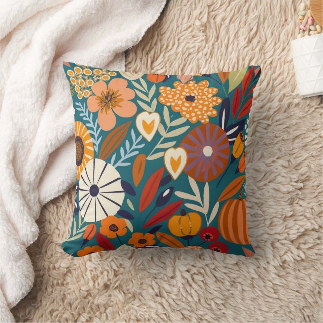 Abstract Floral Pattern Throw Pillow (Blanket)
