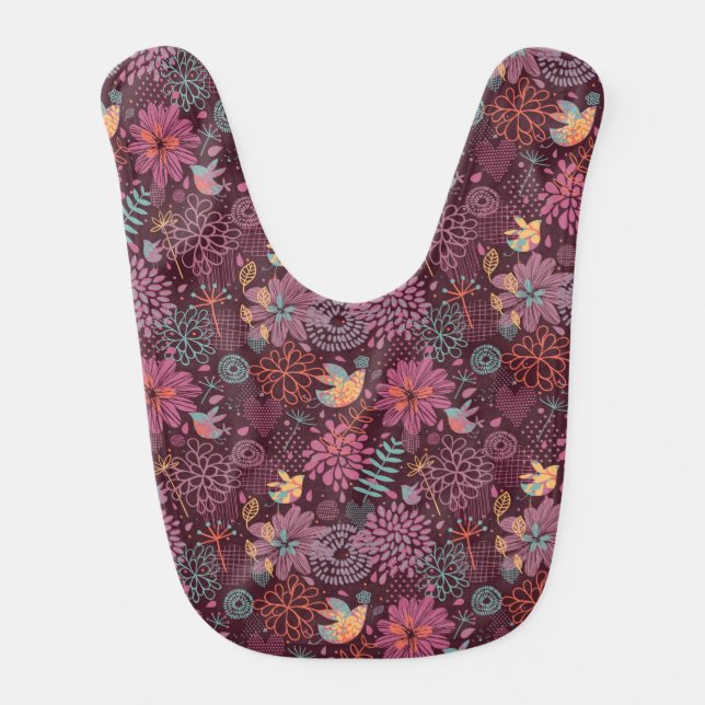 Abstract floral pattern with birds baby bib (Front)