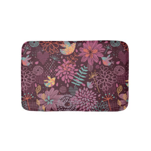 Abstract floral pattern with birds bathroom mat