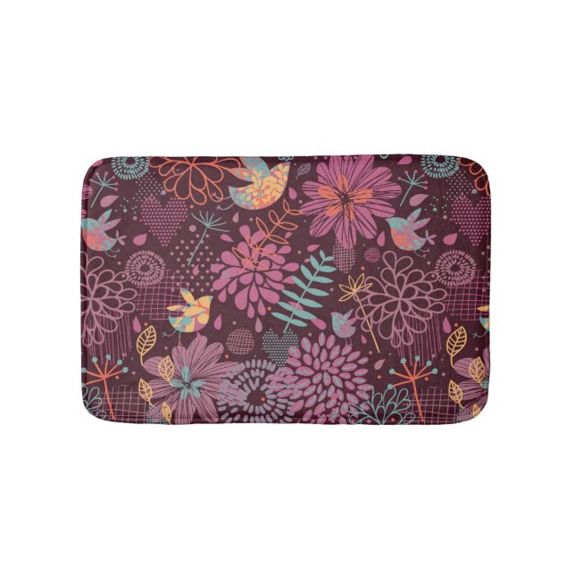 Abstract floral pattern with birds bathroom mat (Front)