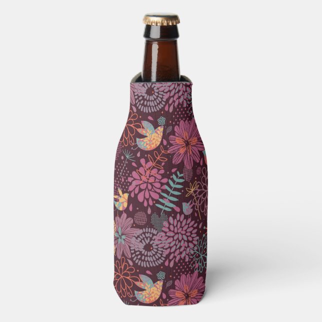 Abstract floral pattern with birds bottle cooler (Bottle Front)