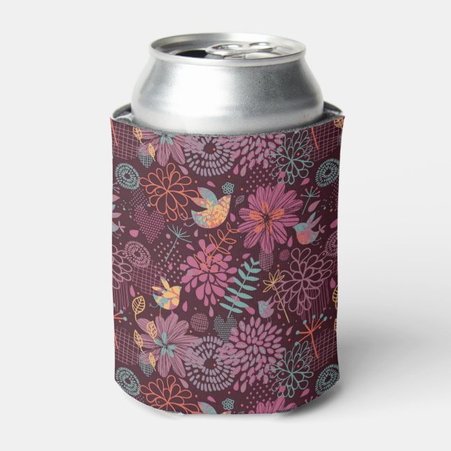 Abstract floral pattern with birds can cooler (Can Front)