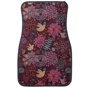 Abstract floral pattern with birds car floor mat