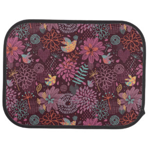 Abstract floral pattern with birds car mat