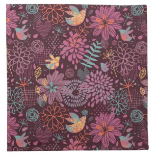 Abstract floral pattern with birds cloth napkin