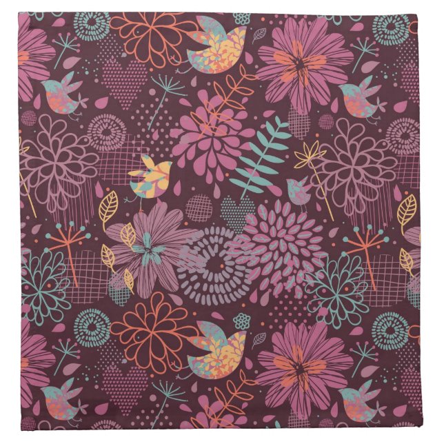 Abstract floral pattern with birds cloth napkin (Front)