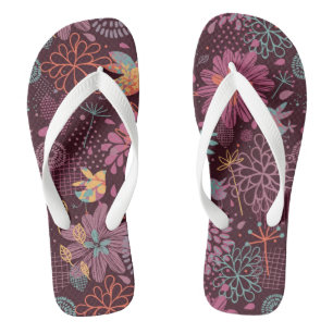 Abstract floral pattern with birds flip flops