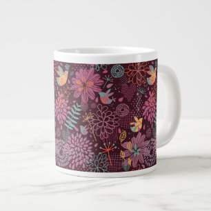 Abstract floral pattern with birds giant coffee mug