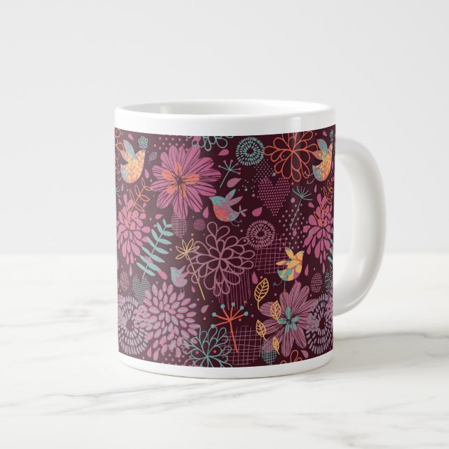 Abstract floral pattern with birds giant coffee mug (Front Right)