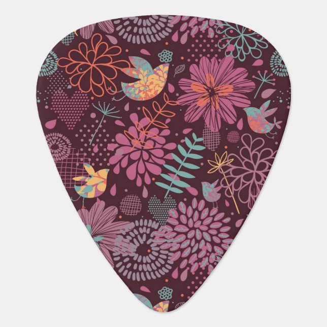 Abstract floral pattern with birds guitar pick (Front)