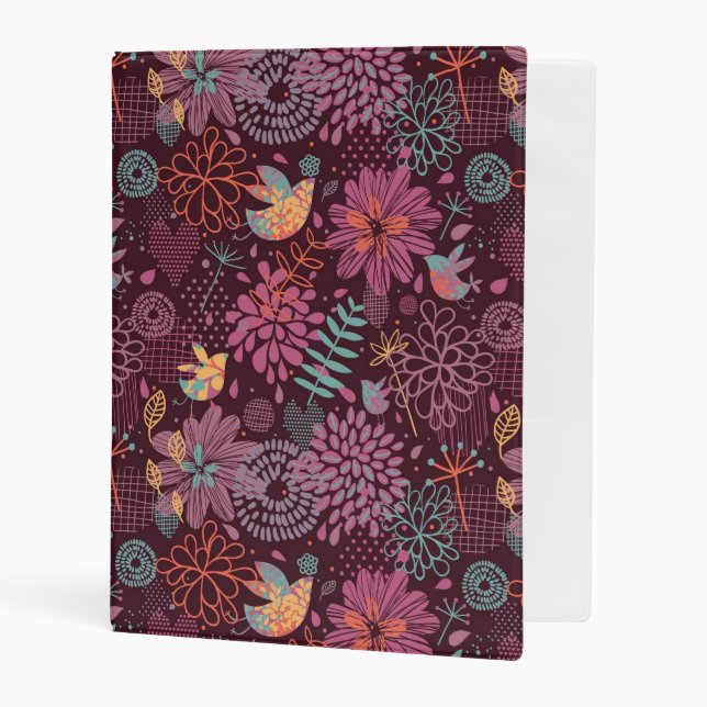 Abstract floral pattern with birds mini binder (Front/Inside)