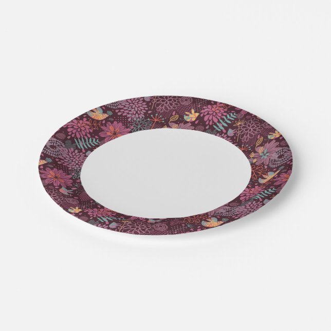 Abstract floral pattern with birds paper plates (Angled)