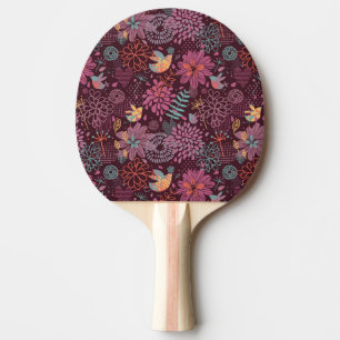 Abstract floral pattern with birds Ping-Pong paddle