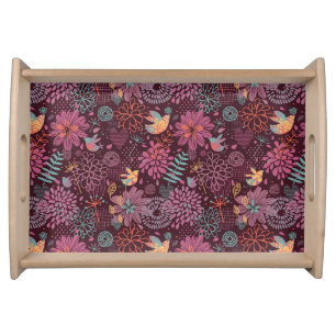 Abstract floral pattern with birds serving tray