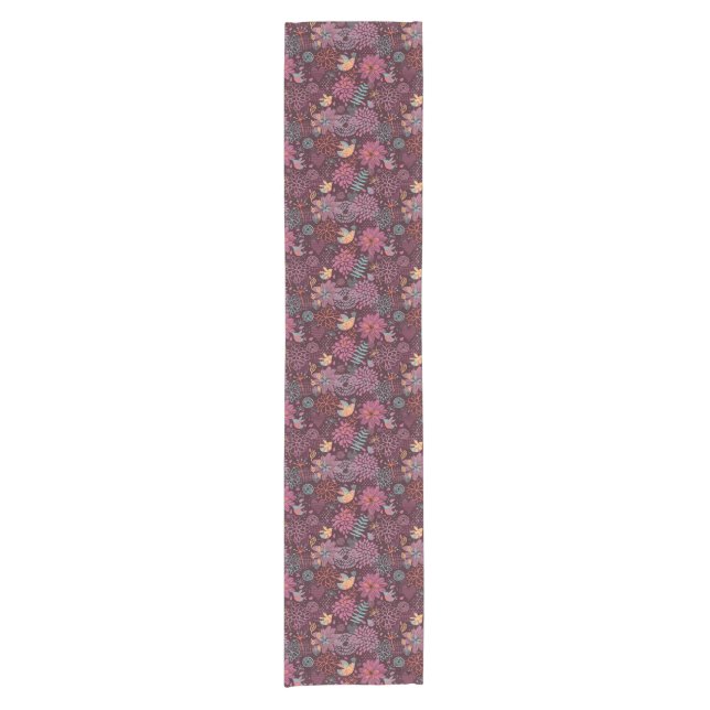 Abstract floral pattern with birds short table runner (Front)