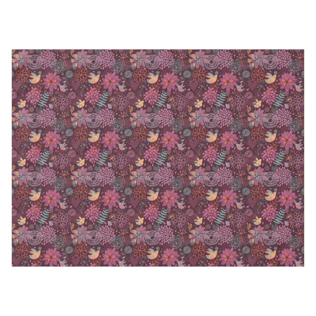 Abstract floral pattern with birds tablecloth (Front (Horizontal))