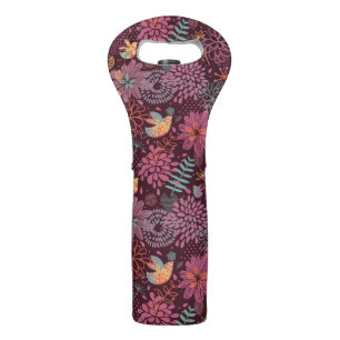 Abstract floral pattern with birds wine bag