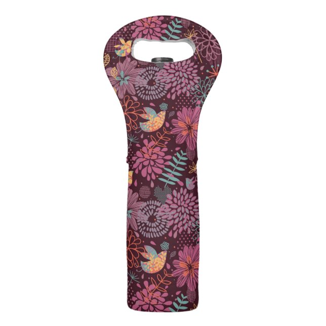 Abstract floral pattern with birds wine bag (Front)
