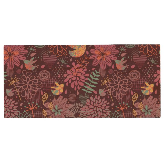 Abstract floral pattern with birds wood USB flash drive (Front)