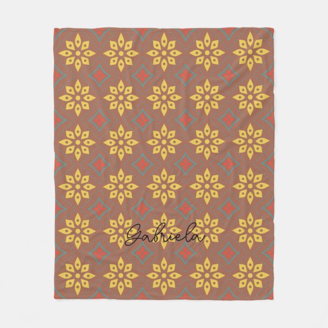 Abstract Floral Pattern with Geometric Accents Fleece Blanket (Front)
