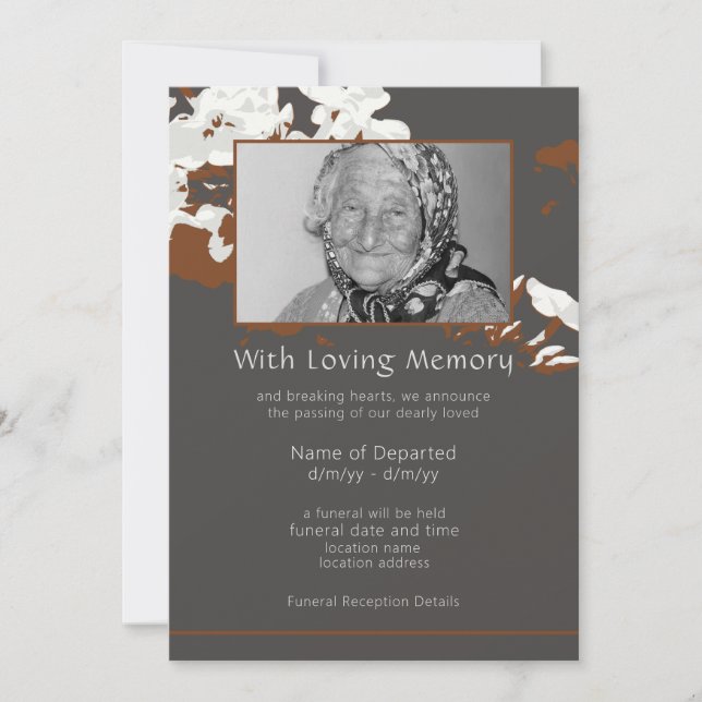 Abstract Floral Personalized Funeral Announcement (Front)