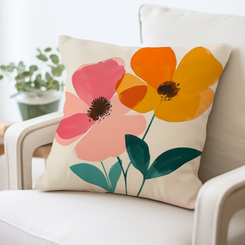 Abstract Floral Pillow Bright Floral Design Throw Pillow