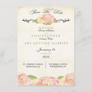Abstract Floral Pink & Cream Save The Date Card