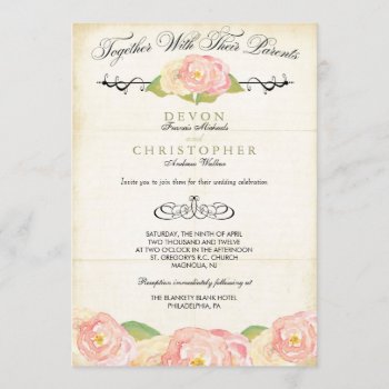 Abstract Floral Pink & Cream Wedding Invitation by Be_My_Valentine at Zazzle