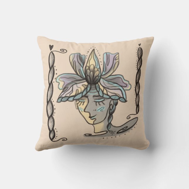 abstract floral portrait throw pillow (Back)