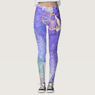 Abstract floral printed purple leggings 