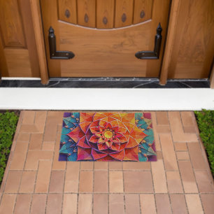 Abstract Floral Prism Energy Print Art Fiber Doormat