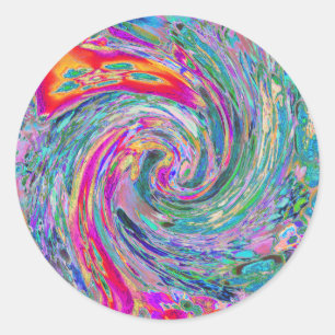 Abstract Floral Psychedelic Rainbow Waves of Color Classic Round Sticker