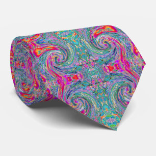 Abstract Floral Psychedelic Rainbow Waves of Color Neck Tie