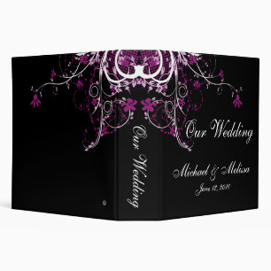 Abstract Floral Purple, Black & White 3 Ring Binder