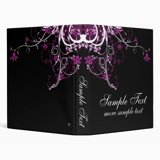 Abstract Floral Purple, Black & White 3 Ring Binder (Background)