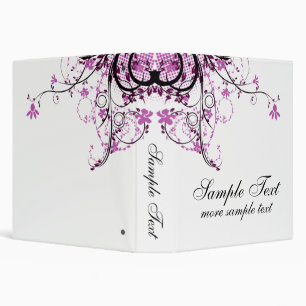 Abstract Floral Purple, Black & White 3 Ring Binder