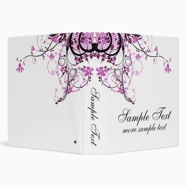 Abstract Floral Purple, Black & White 3 Ring Binder (Background)
