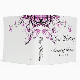 Abstract Floral Purple, Black & White Wedding Binder