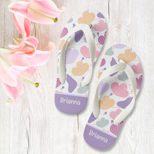 Abstract Floral Purple Pink Custom Kids Flip Flops