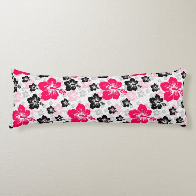 Abstract Floral Red Black White Body Pillow (Front)