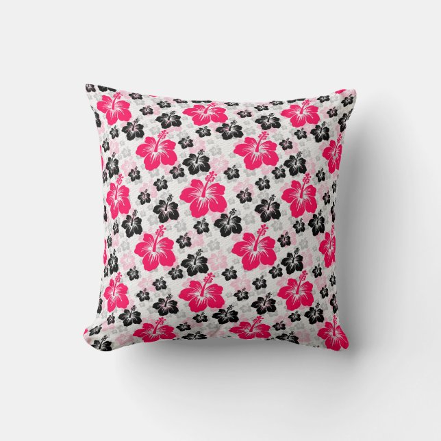 Abstract Floral Red Black White Throw Pillow (Front)
