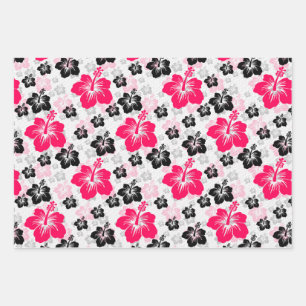 Abstract Floral Red Black White Wrapping Paper Sheets
