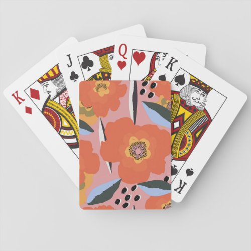 Abstract Floral Red Poppy Flower Pattern Playing Cards