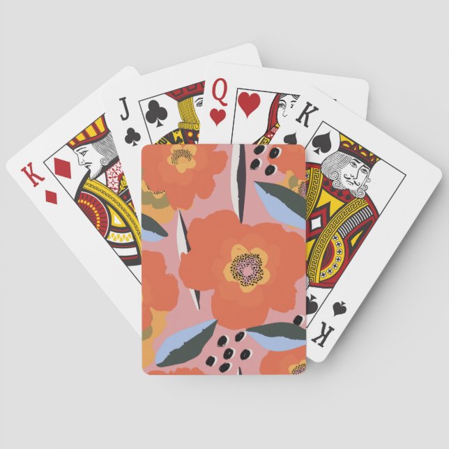 Abstract Floral Red Poppy Flower Pattern Poker Cards (Back)