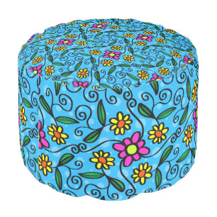 Abstract Floral Round Pouf
