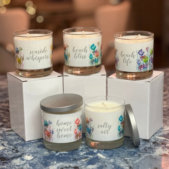 Abstract floral salty air coastal   scented candle (Discover the perfect blend of elegance and tranquility with our scented beach themed candles. )