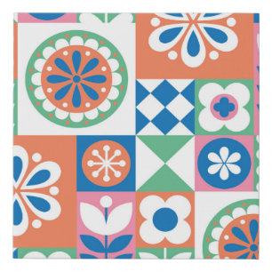 Abstract Floral, Scandinavian Folk Design. Faux Canvas Print